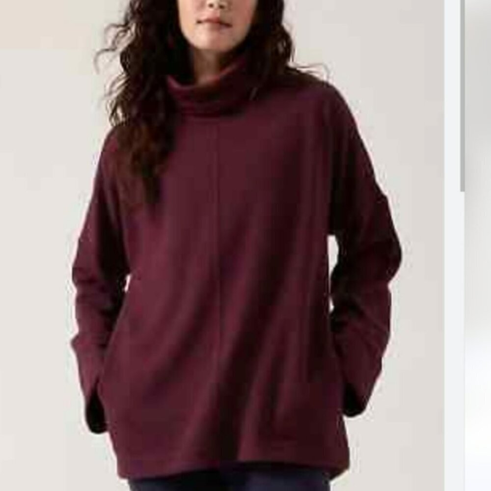 Athleta Cozy Karma Funnel Neck Sweatshirt Spiced Cabernet Heather